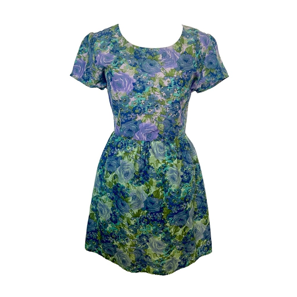 NWOT Blue Purple Floral Dress | Mimi Chica Size Small Retro Inspired Twee Preppy